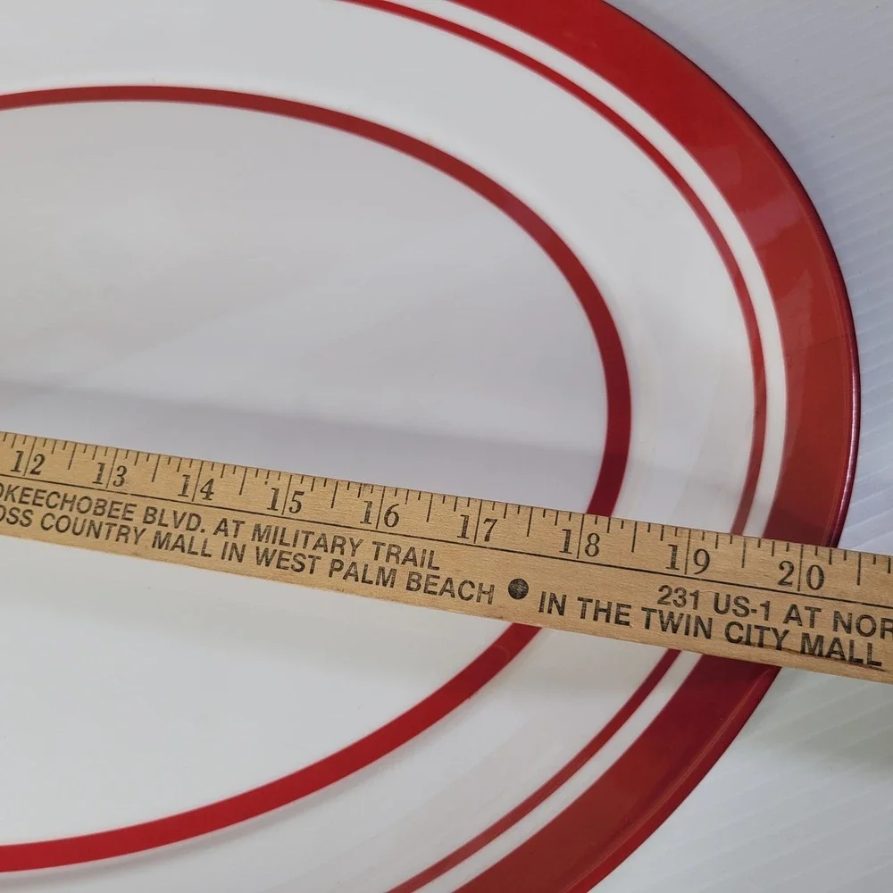 Pottery Barn New Old Stock BBQ Burger Serving Tray Plastic Red White 15x20 w Box